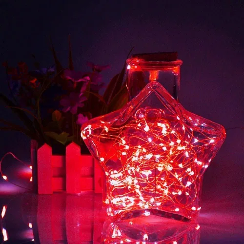 Vista 4 de VOOKRY Paquete de 8 guirnaldas de 30 luces LED que funcionan con pilas, 10 pies de cable rojo mini plateado luciérnaga luces de luna estrellada