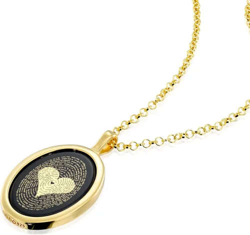 Vista 6 de Love Necklace with I Love You inscribed in 120 languages in Miniature Text of Pure Gold on a Romantic Onyx Pendant for Women, 18" Rolo Chain
