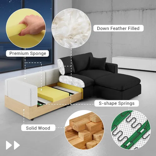 Vista 7 de Sofá seccional moderno de lino en forma de L para sala de estar, sofás modulares con relleno de plumón, fundas de cojín de sofá desmontables, sofá