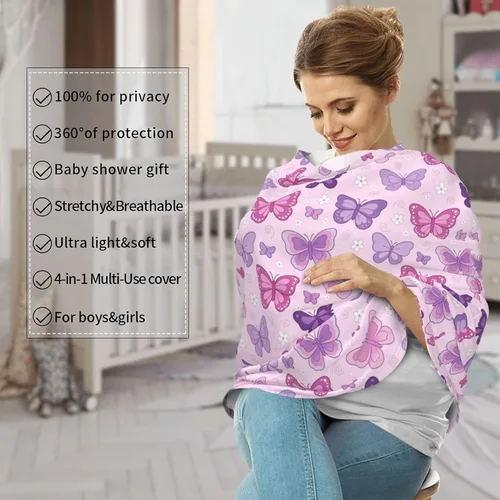Vista 5 de Lindas fundas de asiento de coche con diseño de mariposa para bebé, multiusos para asiento de automóvil, cubierta de transporte transpirable