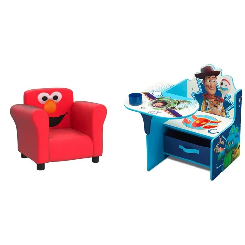 Vista 8 de Delta Children Sesame Street Elmo - Silla tapizada, color rojo y Disney/Pixar Toy Story 4 y 6 cubos de diseño y almacenamiento organizador