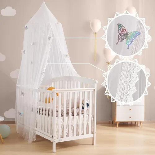Vista 5 de LOAOL Toldo para cama infantil con toldo colgante de encaje para cuna, rincón, castillo, tienda de campaña, cuarto de bebé, decoración de sala