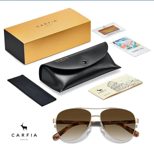 Vista 6 de CARFIA Gafas de sol polarizadas para mujer, protección UV, brazos de acetato, marco de metal, sombras para mujer, CA3216