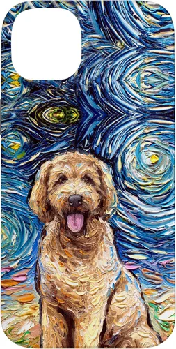 Vista 15 de Cute Goldendoodle Starry Night Doodle Dog Art by Aja Case for iPhone 17