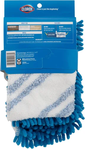 Vista 3 de Clorox Cabezal de repuesto de microfibra para mopa de polvo de doble acción, lavable a máquina, color azul