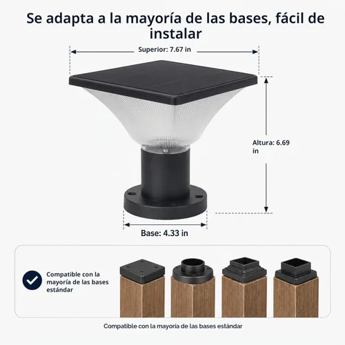 Vista 6 de Luces solares para postes – Encendido/apagado automático para exteriores – Luces solares para postes al aire libre 4x4 – Luces solares para poste