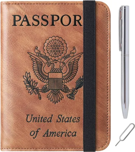Vista 18 de LOHASLIFE Soporte para pasaporte para viajes, cartera con bloqueo RFID para 116#Negro