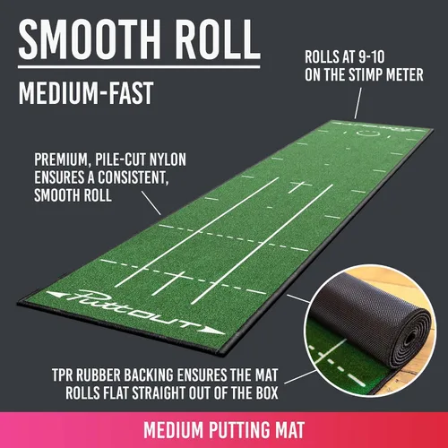 Vista 4 de PuttOUT Alfombrilla de putting mediana: perfecciona tu putting de golf (7.9 pies x 1.6 pies) (verde)