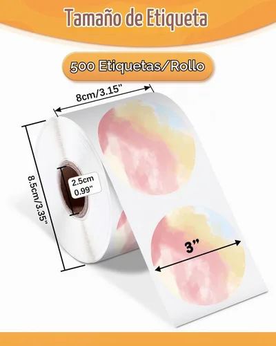 Vista 5 de Memoking 3” Color Circle Thermal Label, Self-Adhesive Round Sticker Label Gradiente