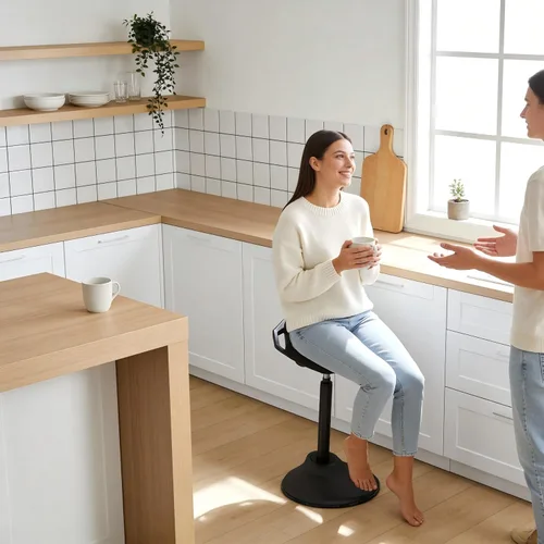 Vista 4 de Silla de escritorio de pie, Taburete de pie ergonómico ajustable, Silla de equilibrio giratoria para sentarse, Almohadilla inferior antideslizante