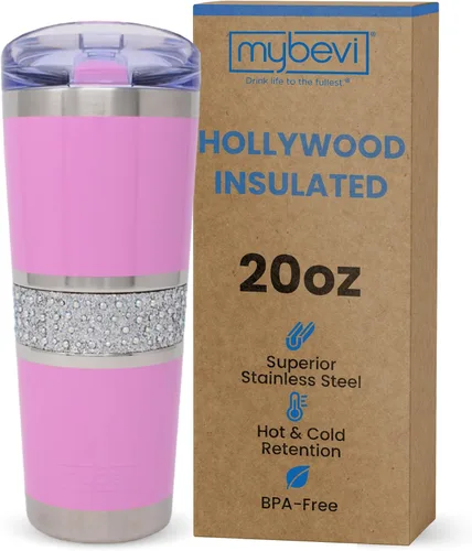 Vista 11 de MyBevi Vaso aislado Hollywood – Vaso de viaje de acero inoxidable de 20 onzas con tapa resistente a fugas Sin BPA, reutilizable, se adapta a