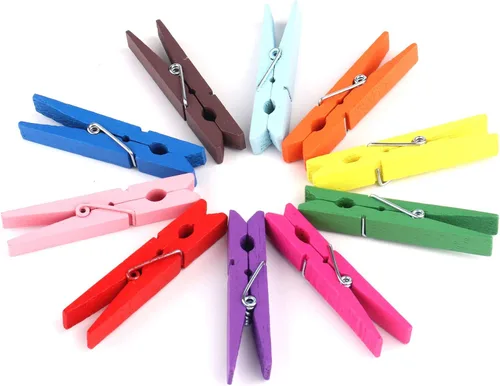 Vista 2 de Pinzas de ropa de madera multicolor de 3 pulgadas para manualidades escolares, paquete de 50 School Clothes Pins Clips Pegs