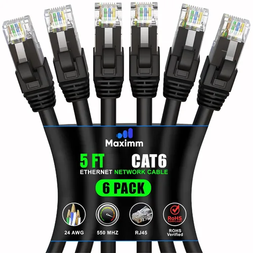 Vista 79 de Maximm Cable Ethernet Cat 6 de 0.6 pies (paquete de 6) – Cable LAN de alta velocidad, cable de Internet, cable de conexión y cable de red – UTP