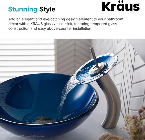 Vista 7 de KRAUS Fregadero de baño redondo de vidrio azul, 16 1/2 pulgadas GV-204