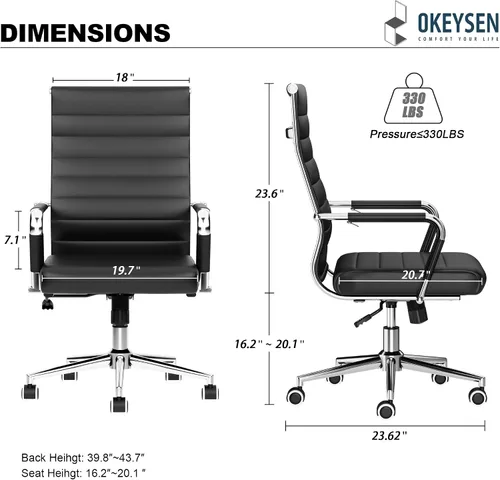 Vista 3 de Okeysen Office Desk Chair, Ergonomic Leather Modern Conference Room Chairs, Executive Ribbed Height Adjustable Swivel Rolling Chair for Home Office
