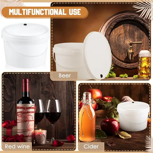Vista 4 de Hushee Cubo de fermentación redondo de 1 galón con tapa, fermentación de grado alimenticio, fermentador de vino casero para cerveza, vino, carne