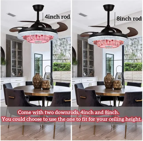 Vista 9 de Ventilador de techo reversible de 42 pulgadas con luces altavoz Bluetooth, lámpara inteligente de cristal regulable de 7 colores con control remoto