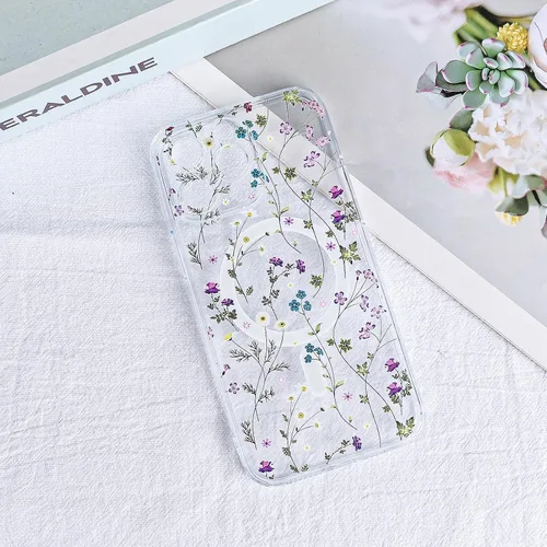 Vista 7 de Compatible con el teléfono 13 Pro - Funda magnética mate translúcida, de lujo, a prueba de golpes, magnética y con bonito patrón de flores, carcasa