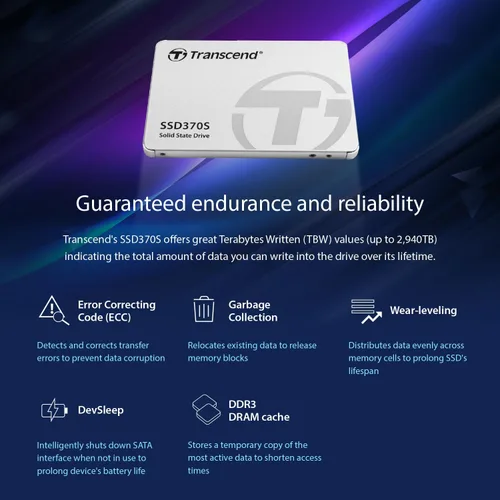Vista 6 de Transcend 256GB MLC SATA III 6Gb/s 2.5" unidad de estado sólido 370 (TS256GSSD370S)