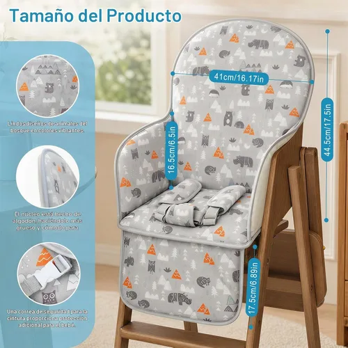 Vista 3 de Cojín para Silla Alta, Cojín para Silla Alta, Patrón Lindo, Diseño Cómodo de Cinturón de Seguridad, Cojín de Asiento Suave y Cómodo, Almohadilla