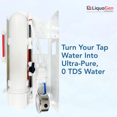 Vista 7 de LiquaGen - Sistema de filtración de agua de ósmosis inversa y desionización (RODI) Super Flow Manómetro con válvula de flotador Medidor digital