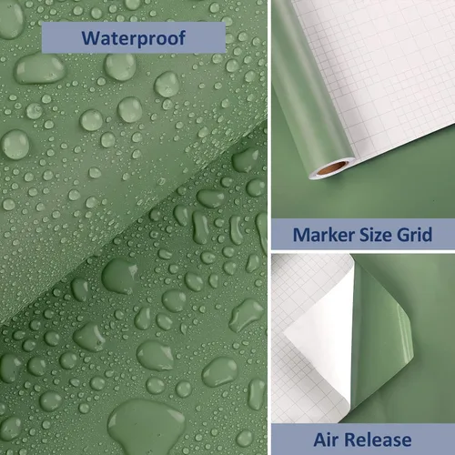 Vista 6 de WESTICK Papel adhesivo verde para paredes, papel tapiz verde extraíble para despegar y pegar, papel tapiz decorativo para dormitorio, papel