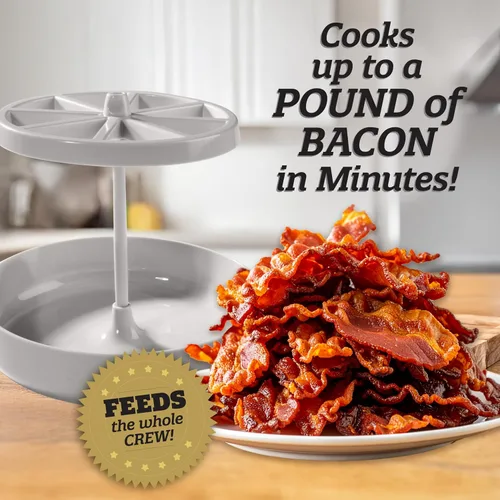 Vista 4 de Bacon Wizard - Cocina para microondas y tocino – Cocina hasta 1 libra de tiras a la vez – Crujiente y uniformemente cocinado en minutos – Bandeja
