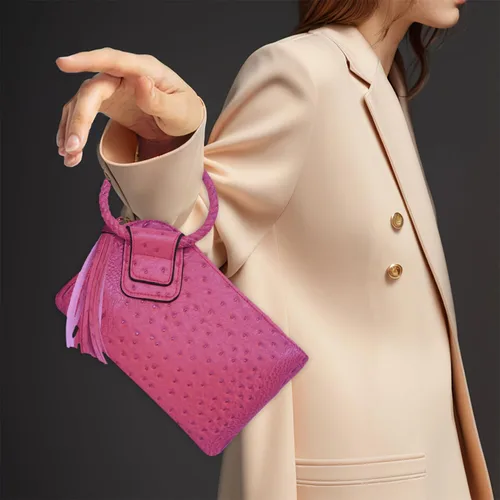 Vista 2 de NGIL Mini bolso de pulsera de piel sintética para mujer con borla de flecos, cartera de pulsera para mujer