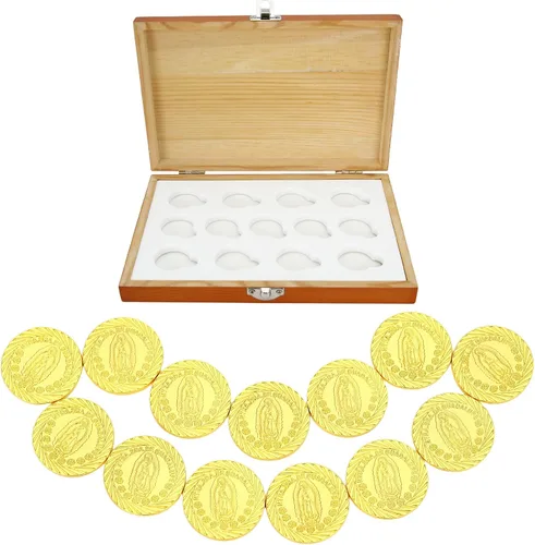Vista 12 de TINGKU Guadalupe Monedas de boda Arras de Boda Catolica Recuerdos Para Boda con Monedas de Oro Decoracion Para Bodas con Caja de Madera
