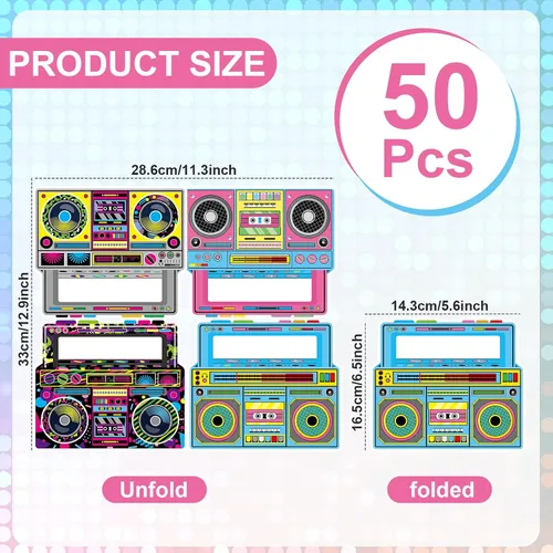 Vista 2 de 50 servilletas de radio Boombox de regreso a los años 80 y 90, decoraciones de fiesta retro en forma de boombox desechable servilleta de almuerzo