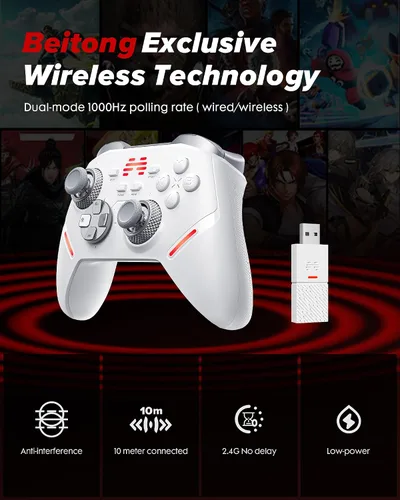 Vista 4 de BEITONG Controlador inalámbrico KP40 para PC, Switch/Switch 2, Android, TV, Steam Deck, Joysticks TMR ajustables de precisión, disparadores TMR