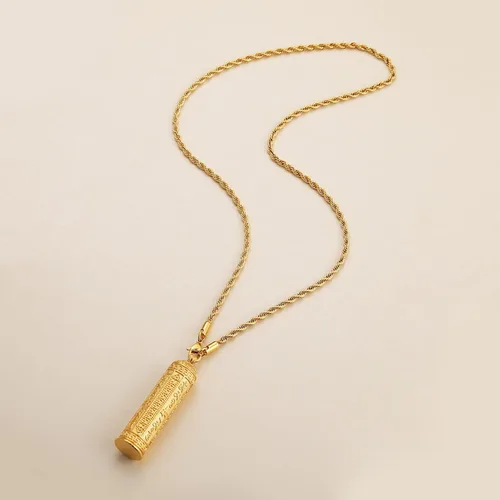Vista 4 de HZMAN Colgante de budismo tibetano chapado en oro de 14 quilates para hombres y mujeres, collar de amuleto de Buda riendo, Latón, No es una piedra