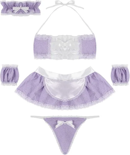Vista 3 de iiniim - Conjunto de lencería para mujer con volantes a cuadros