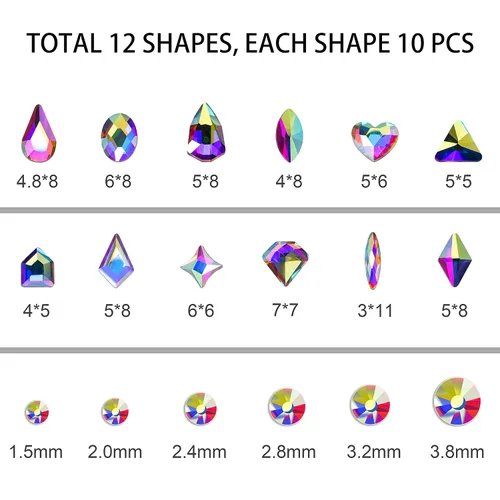 Vista 3 de Dijes de diamantes de imitación para uñas, con parte trasera plana AB/transparente, accesorios de cristales de uñas de diamantes de imitación