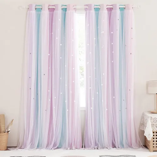 Vista 38 de NICETOWN Cortinas para Dormitorio de Niñas Infantiles con Estrellas Caladas Ventana 2 Capas Cortina 63 Pulgadas de Longitud Oscurecimiento