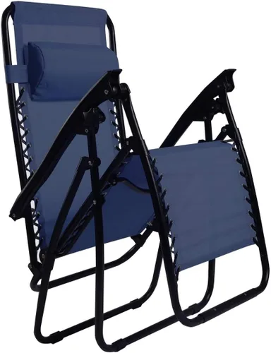 Vista 6 de Sillón de gravedad cero para exteriores con almohada y bandeja de utilidad, reclinable plegable para patio y playa (azul marino)