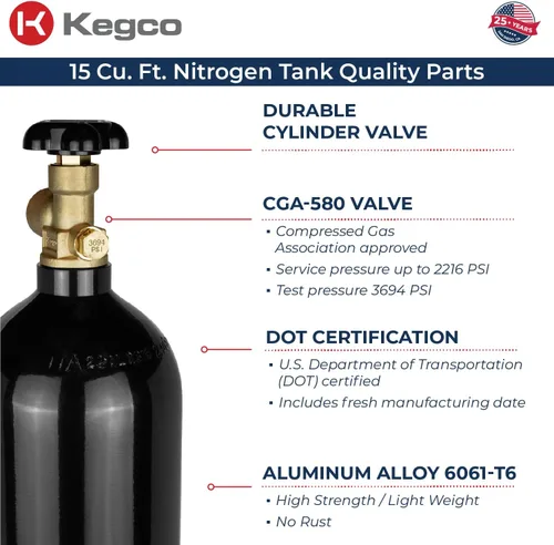 Vista 4 de Kegco Tanque de aire de nitrógeno de 15 pies cúbicos con elegante acabado epoxi negro (vacío)