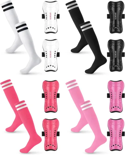 Vista 8 de Toulite 4 pares de espinilleras de fútbol, 4 pares de calcetines de fútbol para niños, equipo de protección de pantorrillas, equipo de fútbol