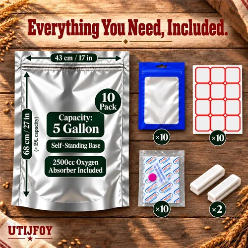 Vista 5 de Bolsas Mylar de 5 galones con absorbentes de oxígeno, paquete de 10
