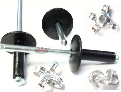 Vista 11 de Remaches Pop de aluminio negro plano de 3/16 "cabeza grande explosión de plátano Peel Back Fasteners .125 - .560 Grip Range