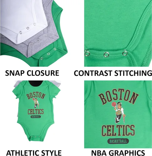 Vista 4 de Ultra Game Conjunto de cuerpo para bebé de la NBA oficial para jóvenes, súper suave, de algodón, paquete de 3 Creeper