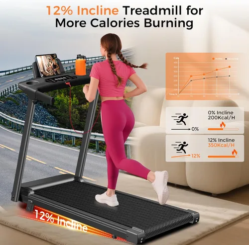 Vista 5 de Aiteid Treadmill with 12% Incline, 3.0HP Low Noise Treadmills for Home, Portable Electric Treadmill with Handles, Walking Pad, Compact Running