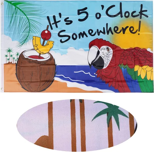 Vista 3 de Bandera de 3x5 pies It's 5 O'Clock Somewhere Party Parrot Happy Hour Margarita