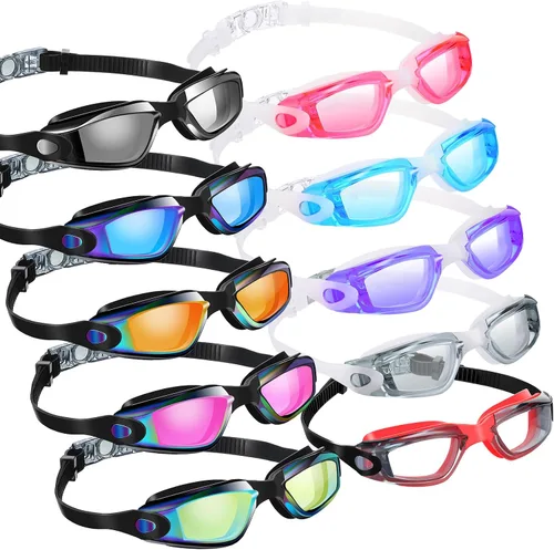 Vista 16 de Konohan Paquete de 10 gafas de natación a granel para niños y adultos, gafas de piscina antivaho de silicona sin fugas, gafas de natación