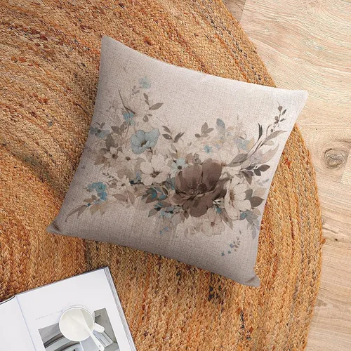 Vista 6 de Fundas de cojín cuadradas para exteriores, primavera, verano, margaritas, hojas florales, acuarela, Janne Kahila, floral, estilo gris claro