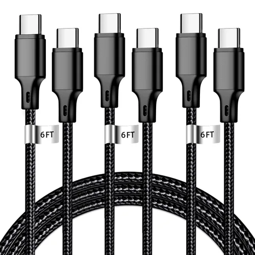 Vista 8 de Cable de carga USB A a USB C, paquete de 5 [3/3/6/6/10 pies] cable de carga rápida tipo C de alta velocidad de datos y transferencia compatible