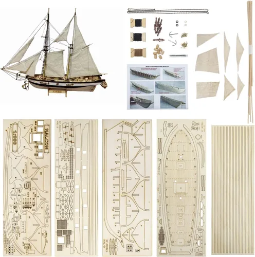 Vista 4 de GAWEGM Kits de modelo de barco de madera para adultos para construir, escala 1/100 1840 Halcon Baltimore Ship Kit de modelo de madera