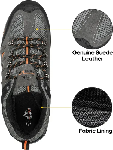 Vista 5 de NORTIV 8 Zapatos de senderismo impermeables para hombre, zapatos de senderismo de cuero para exteriores, senderismo, camping, caminata