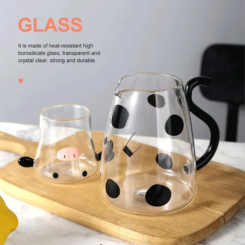 Vista 3 de Jarra de bebidas frías Jarra de vidrio con forma de vaca, botella de agua fría para bebidas, tetera para microondas, tetera, tetera, dispensador