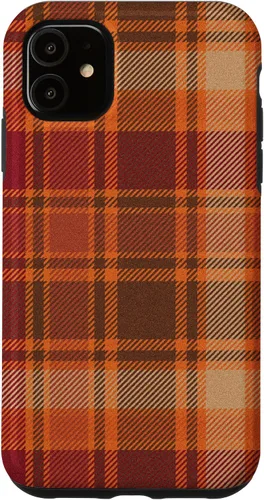 Vista 8 de iPhone 16 Vintage Halloween Naranja Rojo Plaid Otoño Calabazas Caso